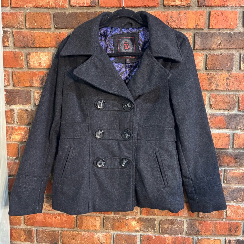 Dollhouse womens woolblend double breasted pea coat gray M